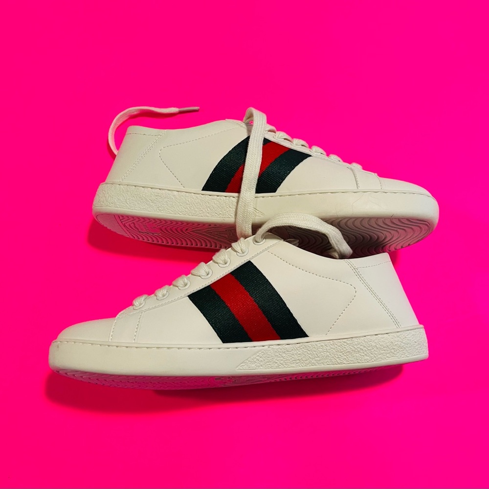 Gucci Men’s New Ace Bee White Leather Sneakers Size 41 - Picture 5 of 8